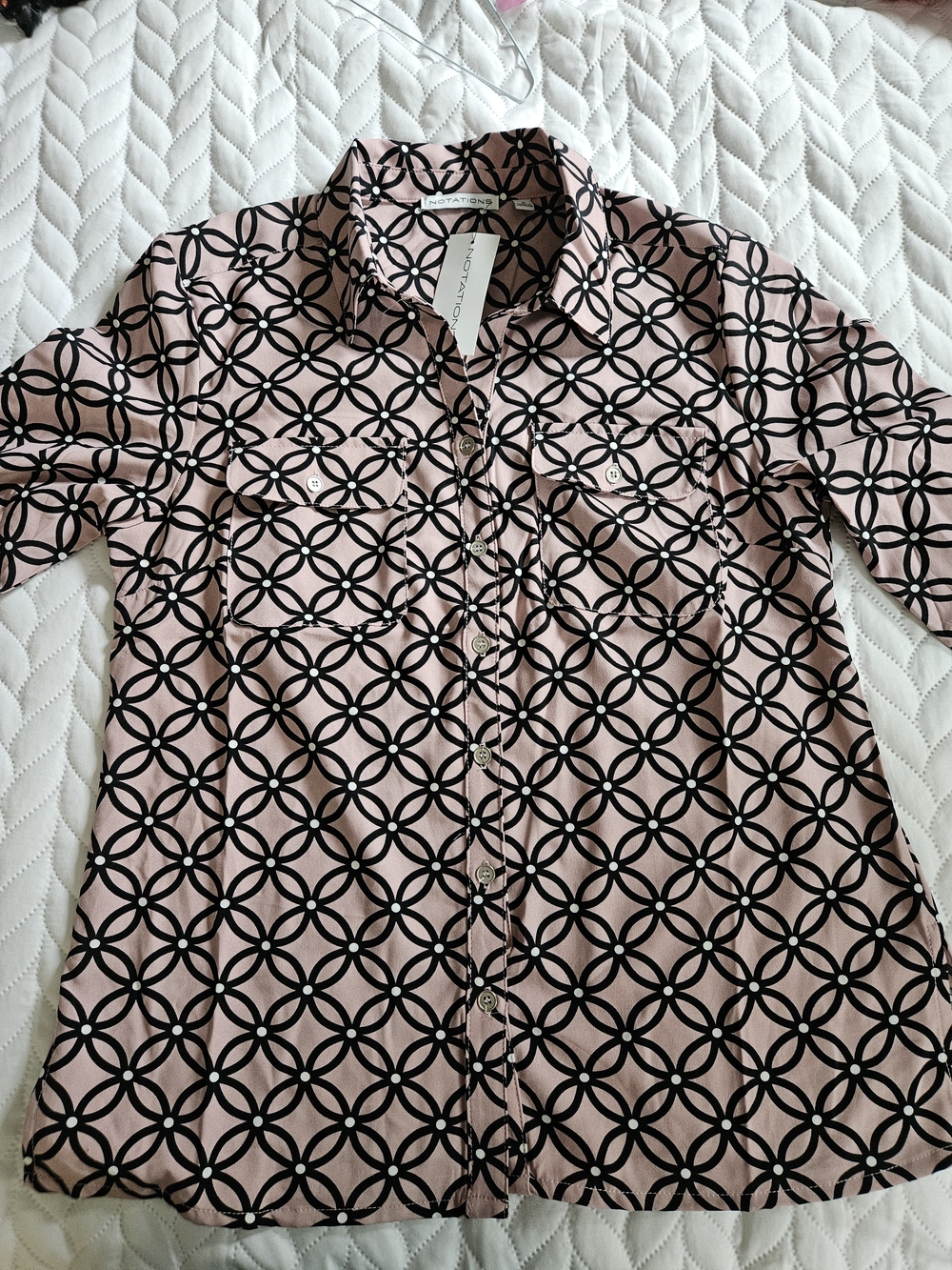 Notations Pink Button-Down Shirt with Black Geometric Print P302